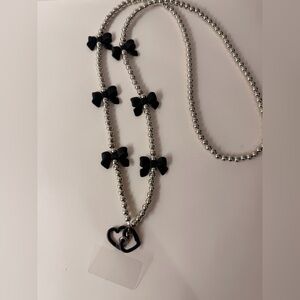 Coquettes Silver Beaded Crossbody Phone Strap with Black Bows